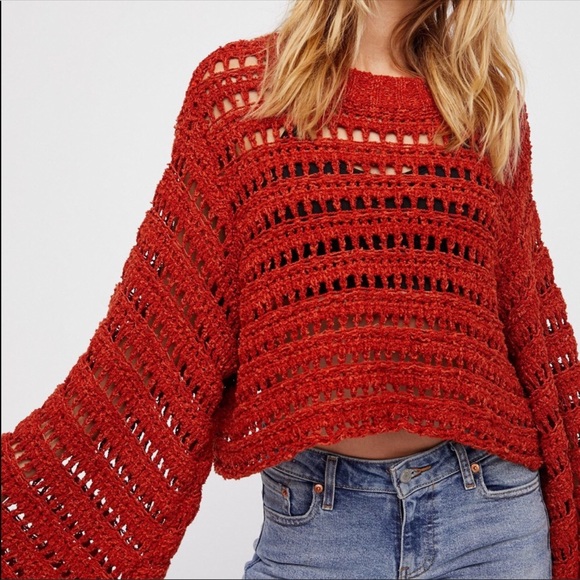 Free People Sweaters - Free People Caught Up Bell Sleeve Crochet Top